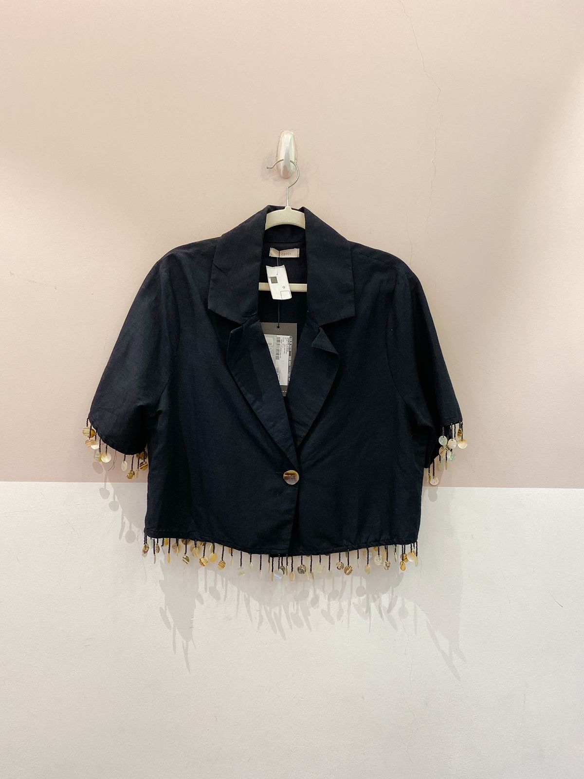 Blusa preta curta conchinhas L’cecci M