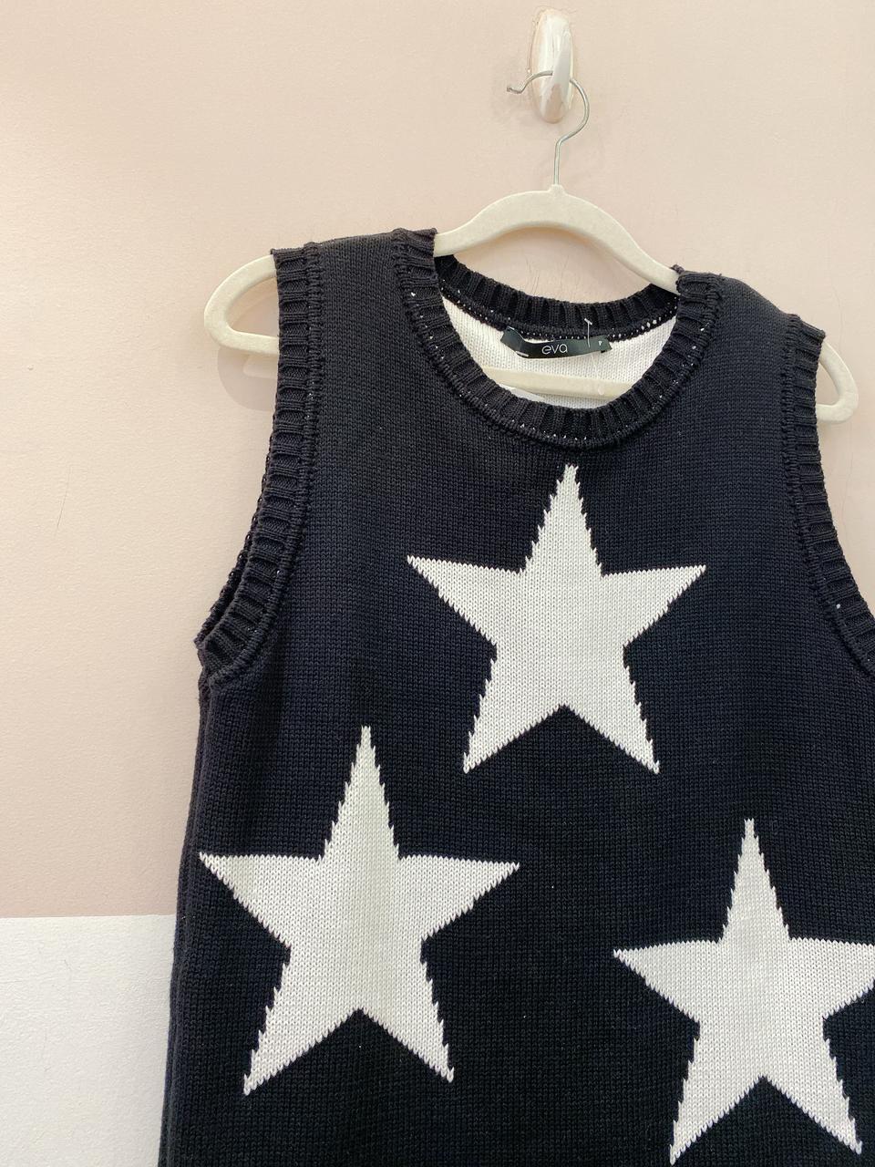 Colete tricot alongado estrelas Eva P