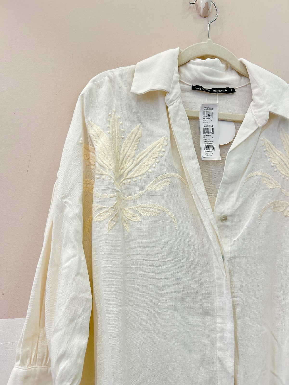 Camisa linho bordada off Maria Filó P