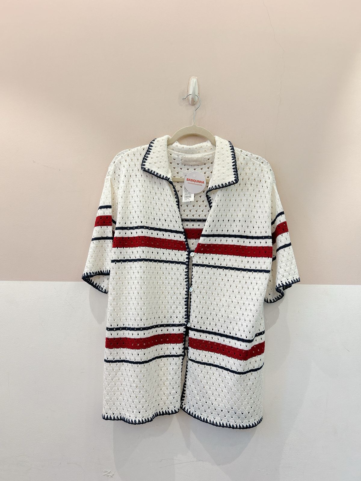 Camisa tricot branca listras Valônia Véras G