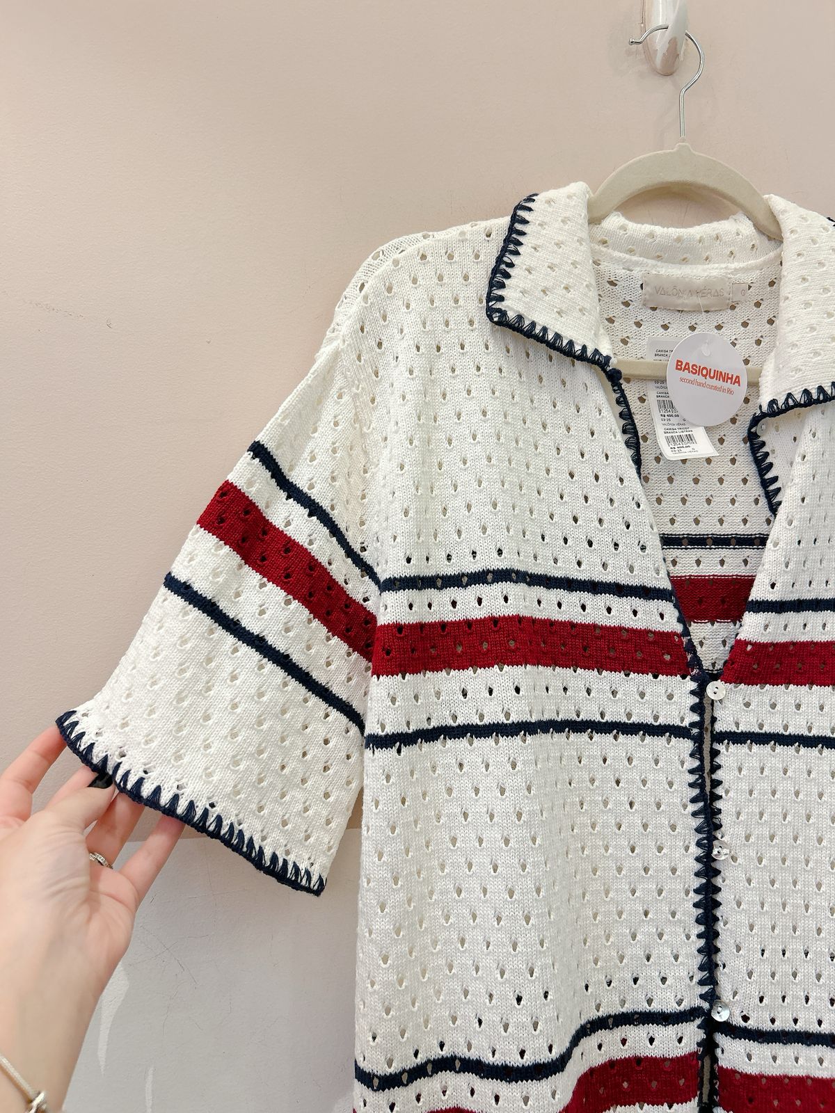 Camisa tricot branca listras Valônia Véras G