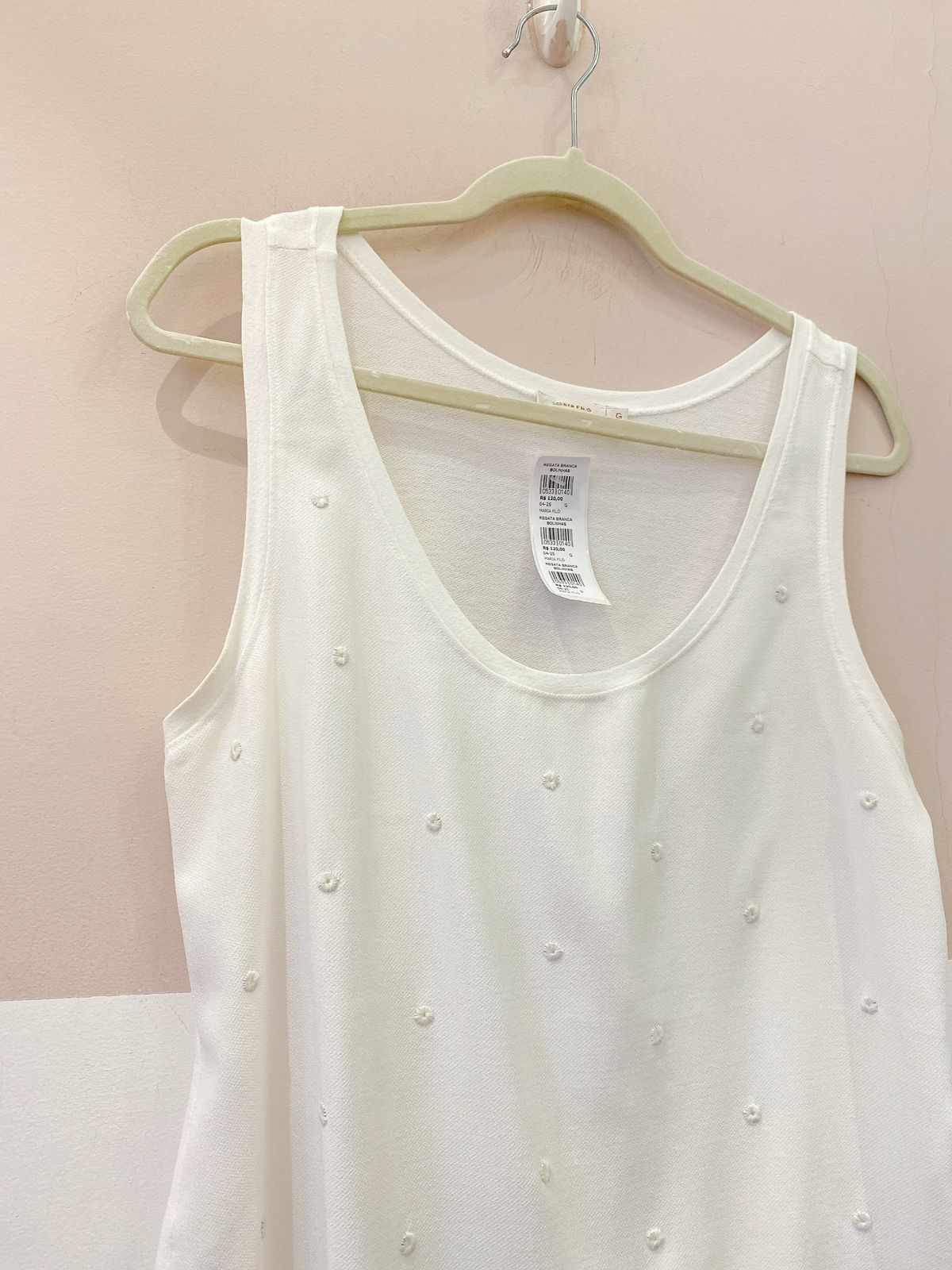 Regata branca bolinhas Maria Filó G