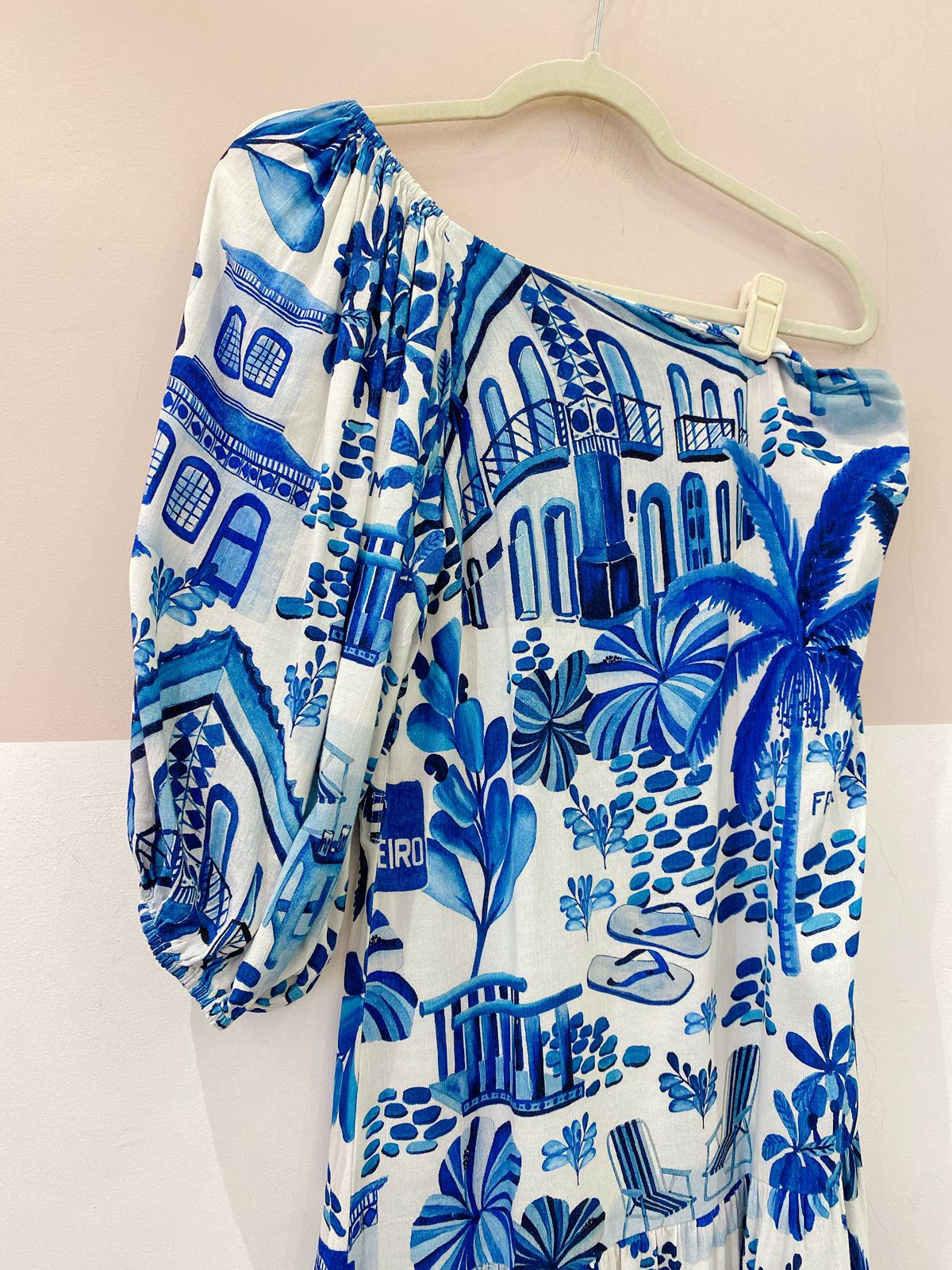 Vestido ombro só estampa azul Farm M