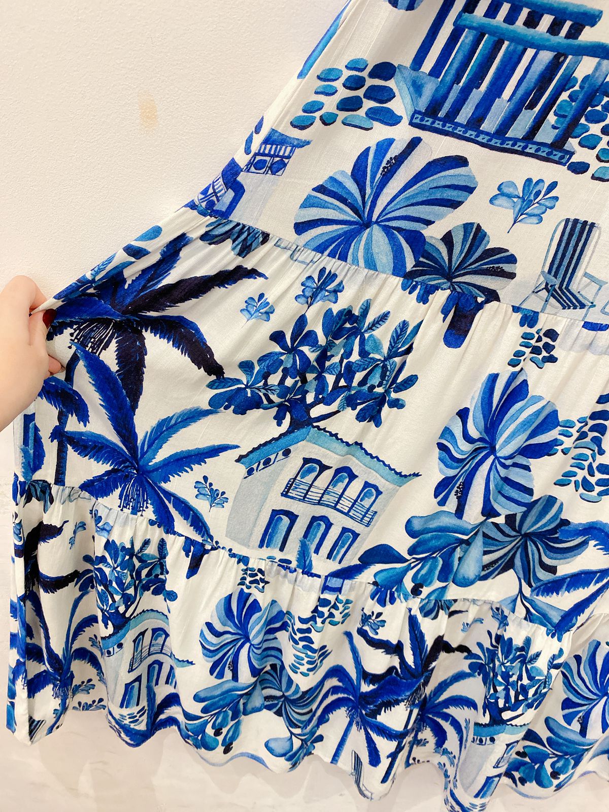 Vestido ombro só estampa azul Farm M