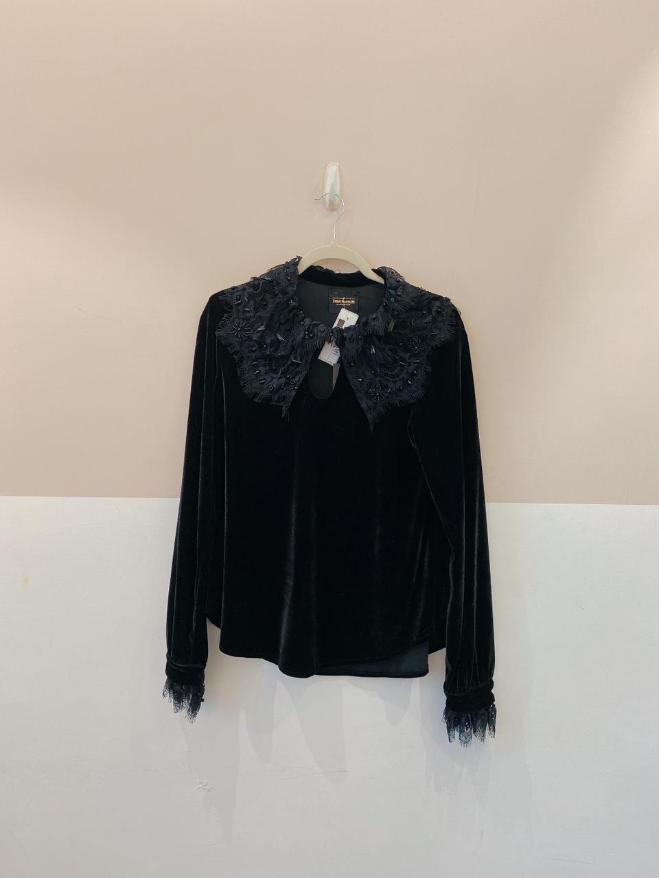 Blusa veludo renda preta Denise Valadares M