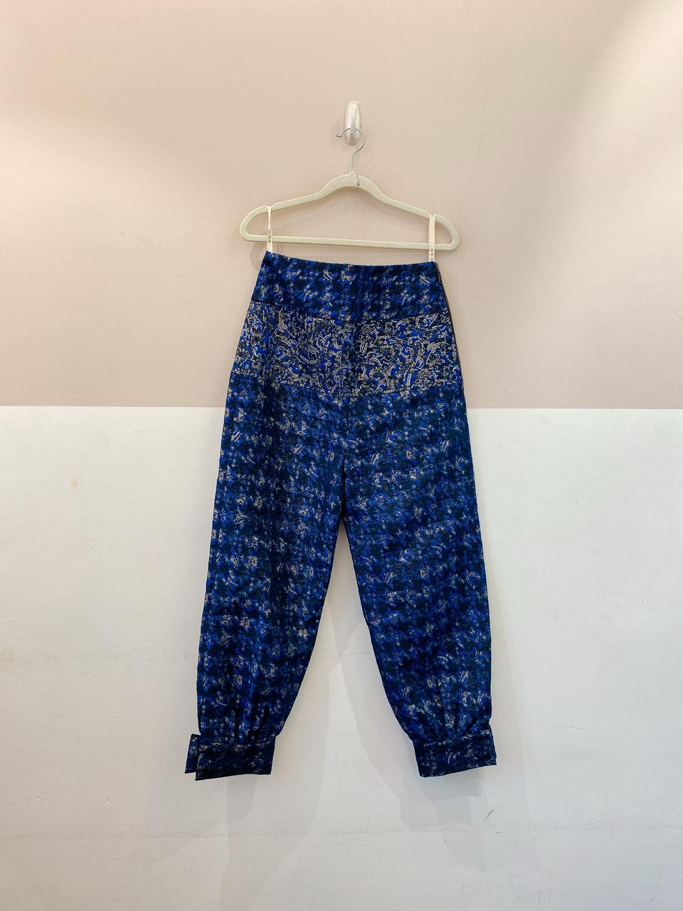 Calça tecido brocado azul A. Niemeyer 36