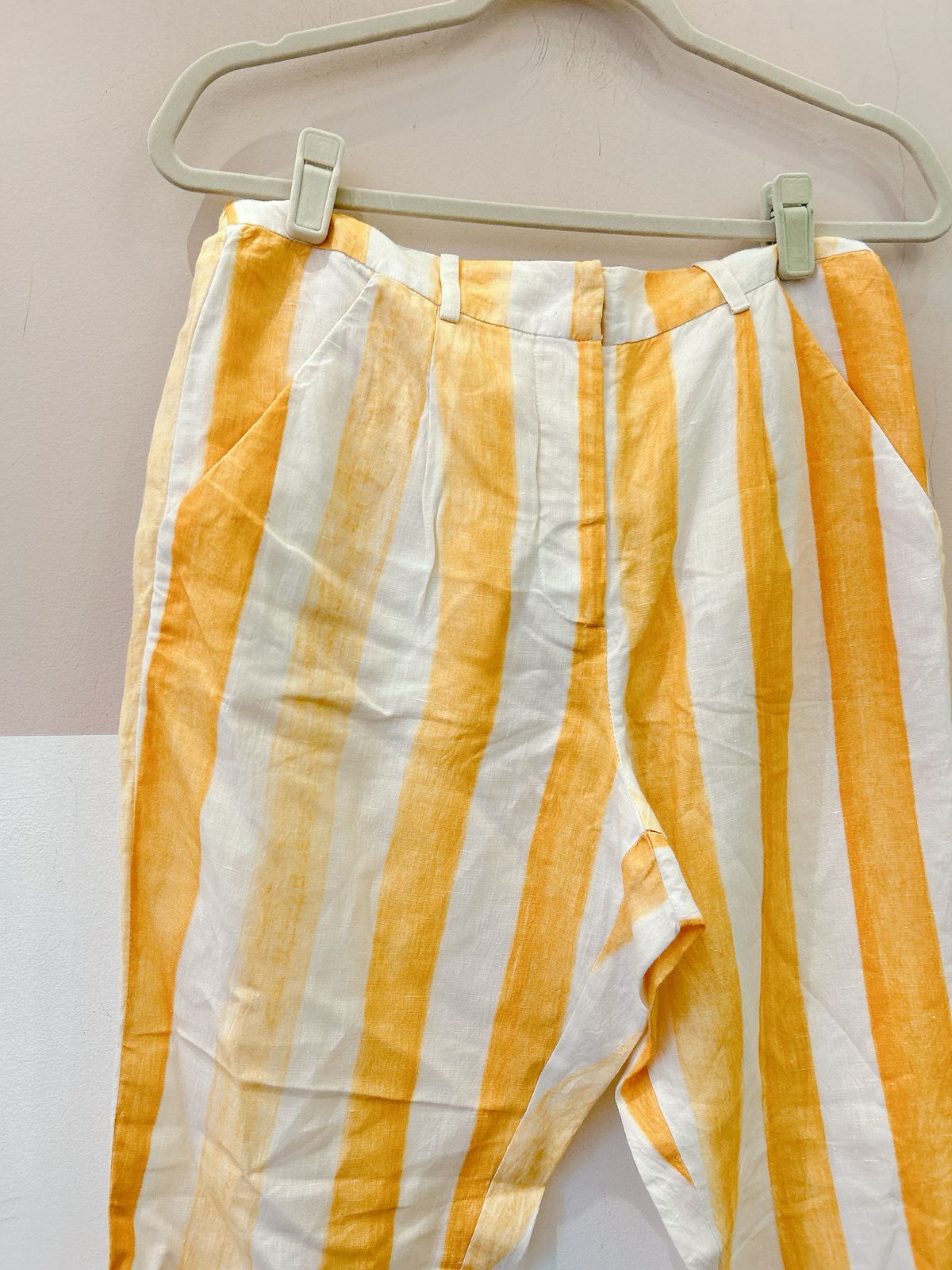 Calça linho listrada amarelo BDLN 38