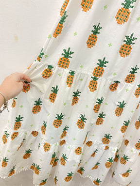 Vestido midi bordado abacaxis Farm P