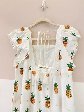 Vestido midi bordado abacaxis Farm P