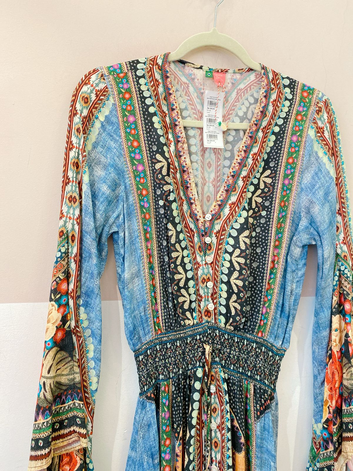 Vestido midi estampado botões Farm P