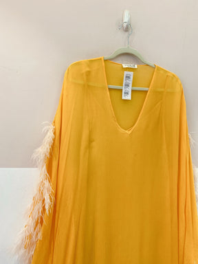 Vestido midi laranja plumas The Lilie 40
