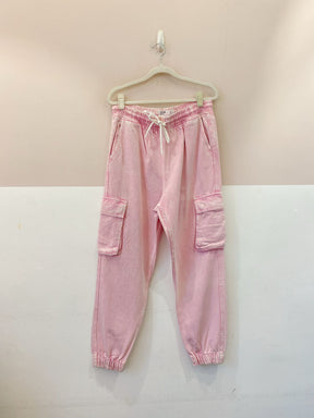 Calça jogger sarja rosa bolsos Bershka G