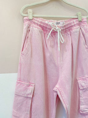 Calça jogger sarja rosa bolsos Bershka G