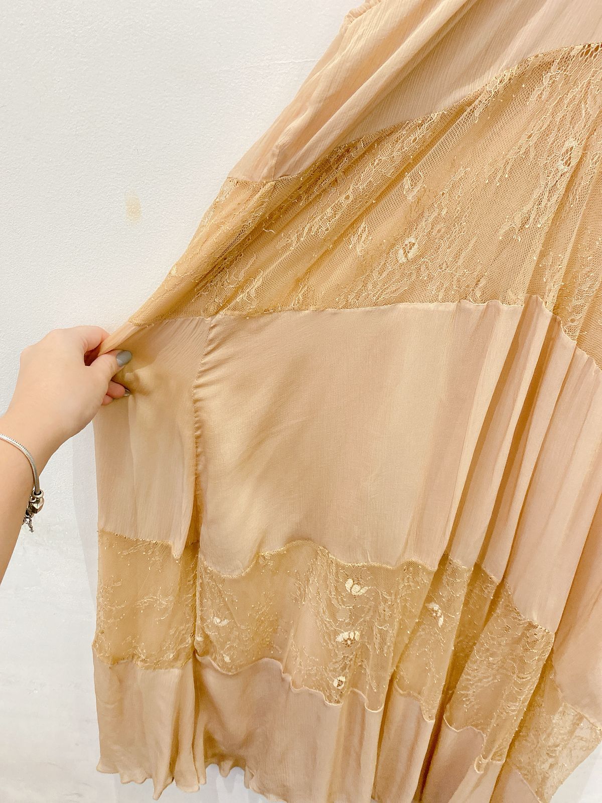 Vestido longo bege renda Zara M