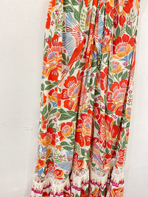 Vestido longo floral recortes Farm P