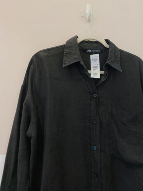 Camisa preta linho Zara P